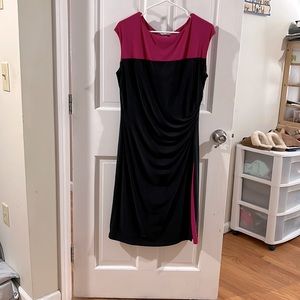 Chaps Women's Cap Sleeve Color Block Black Pink Sheath Dress Size XL flattering